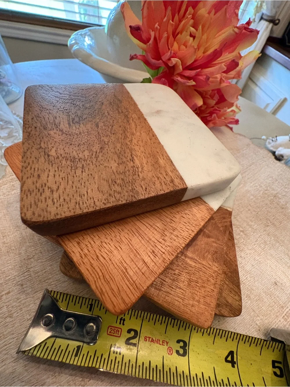 Marble & Wood Coasters - Set of 4
